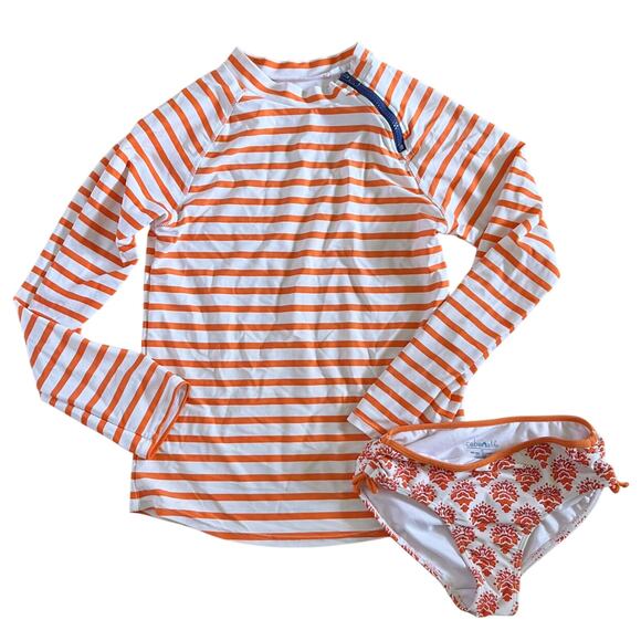 Cabana Life Orange Stripe Rash Guard 2-Piece Swimsuit - 14 - Picture 1 of 10